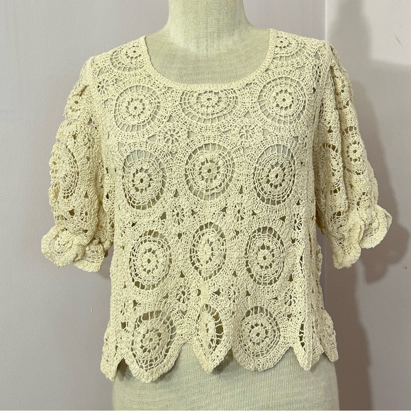 Solitaire Cotton Blend Crochet Top Medium - Picture 2 of 8